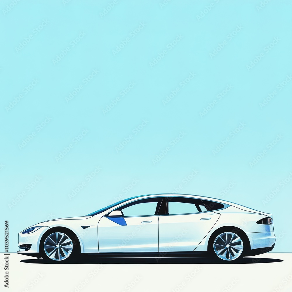 A sleek, modern electric vehicle in a minimalist setting against a clear blue sky.