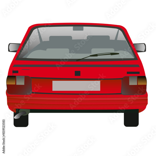 Véhicule de collection, de couleur rouge, vue de dos	