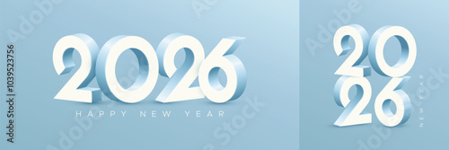 Happy new year 2026 with 3D numbers on soft baby blue background. New year 2026 greeting and celebration template