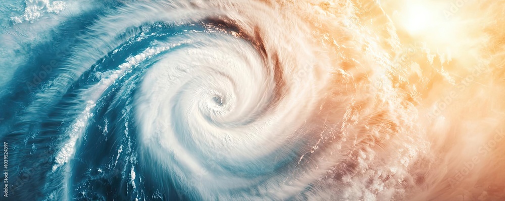 Naklejka premium Vibrant swirling hurricane formations in a dramatic ocean scene.