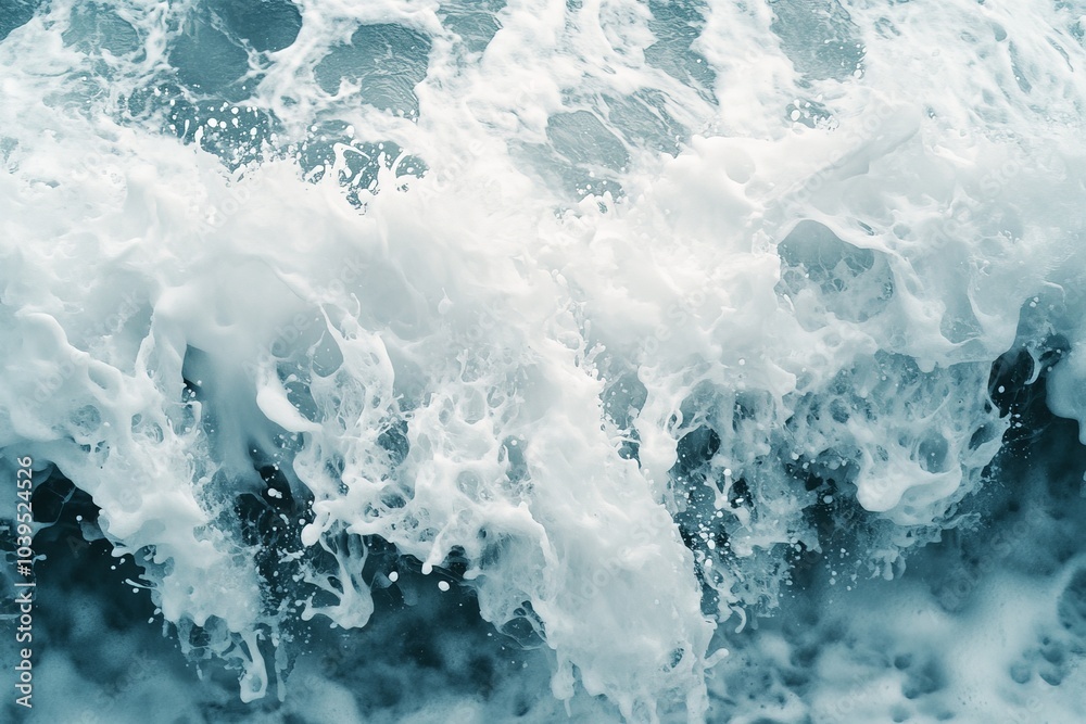 Fototapeta premium A magnificent ocean wave surging forward with powerful splashes and a trail of white spray, demonstrating the sheer force and beauty of the sea.