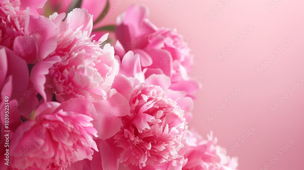 Beautiful Pink Peony Flowers on Soft Pink Background for Spring or Wedding Design Beautiful Pink Peony Flowers on Soft Pink Background for Spring or Wedding Design
