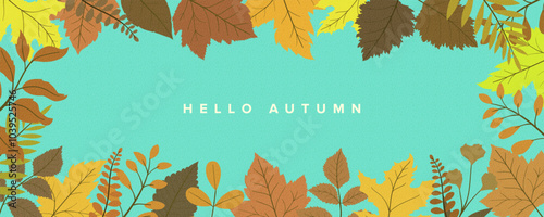 Hello autumn horizontal background. Autumn modern art design, templates for placards, banners, flyers, presentations, reports, sales, header, cover, social media, fashion ads, decor.