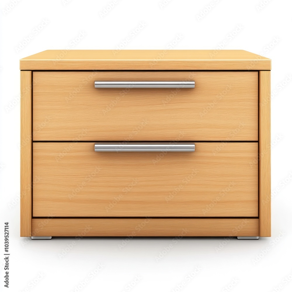 A simple wooden nightstand with two drawers for storage and organization. A simple wooden nightstand with two drawers for storage and organization.