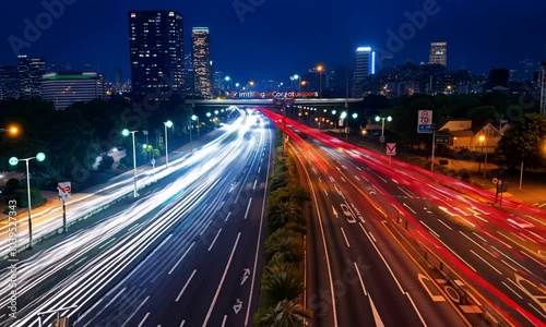 Cityscape at Night with Traffic photo