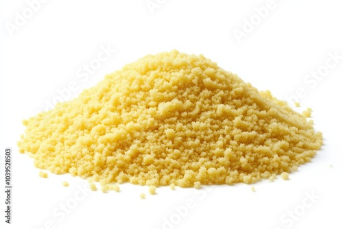 Couscous Heap: Dry Semolina Wheat Closeup on White Background