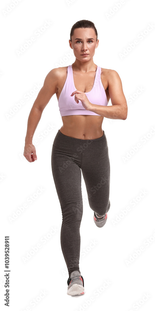 Woman in sportswear running on white background Woman in sportswear running on white background