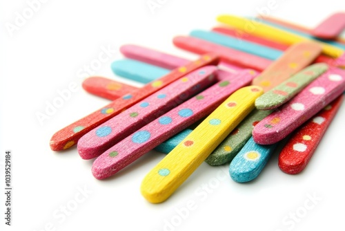 Craft Sticks: Red Tongue Depressors for Holiday Crafts on White Background photo