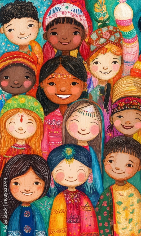 Smiling children from different cultures.