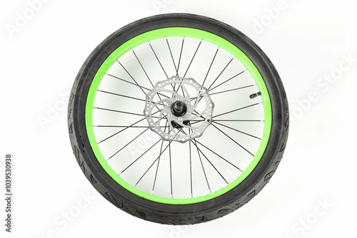 Bicycle wheel with tire on white background