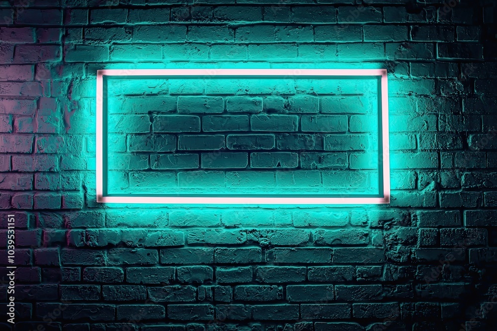 Neon light frame on brick wall background Neon light frame on brick wall background