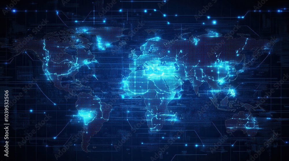 A digital brain superimposed over a world map, symbolizing the control of global policies through artificial intelligence and technology A digital brain superimposed over a world map, symbolizing the control of global policies through artificial intelligence and technology