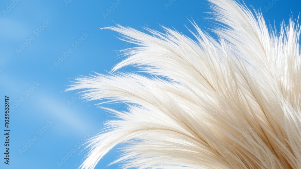A tight shot of a pristine white feather against a backdrop of a blue sky, dotted with a few scattered clouds A tight shot of a pristine white feather against a backdrop of a blue sky, dotted with a few scattered clouds