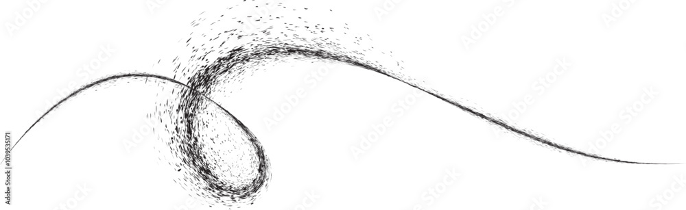 Distress black curve line .Graffiti art design . Squiggle curly stroke . Spray effect .Grunge curved line . Grainy, gritty textured line . Distressed curl element . Black curve stroke .vector