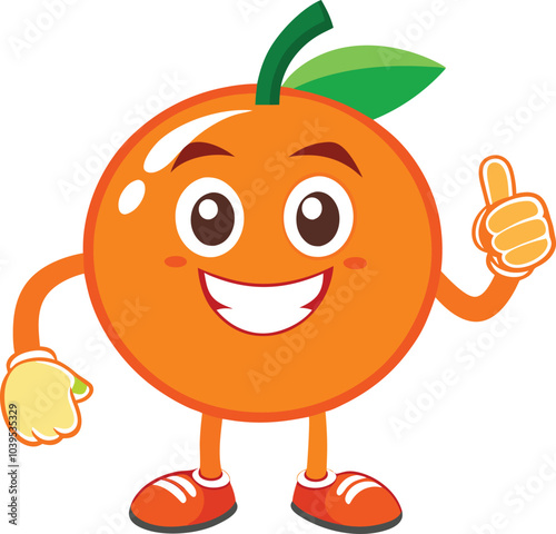 Thumbs Up Orange Mascot:  A cheerful cartoon orange character gives a thumbs-up, radiating positivity and health. Perfect for branding, children's products, or healthy living campaigns.