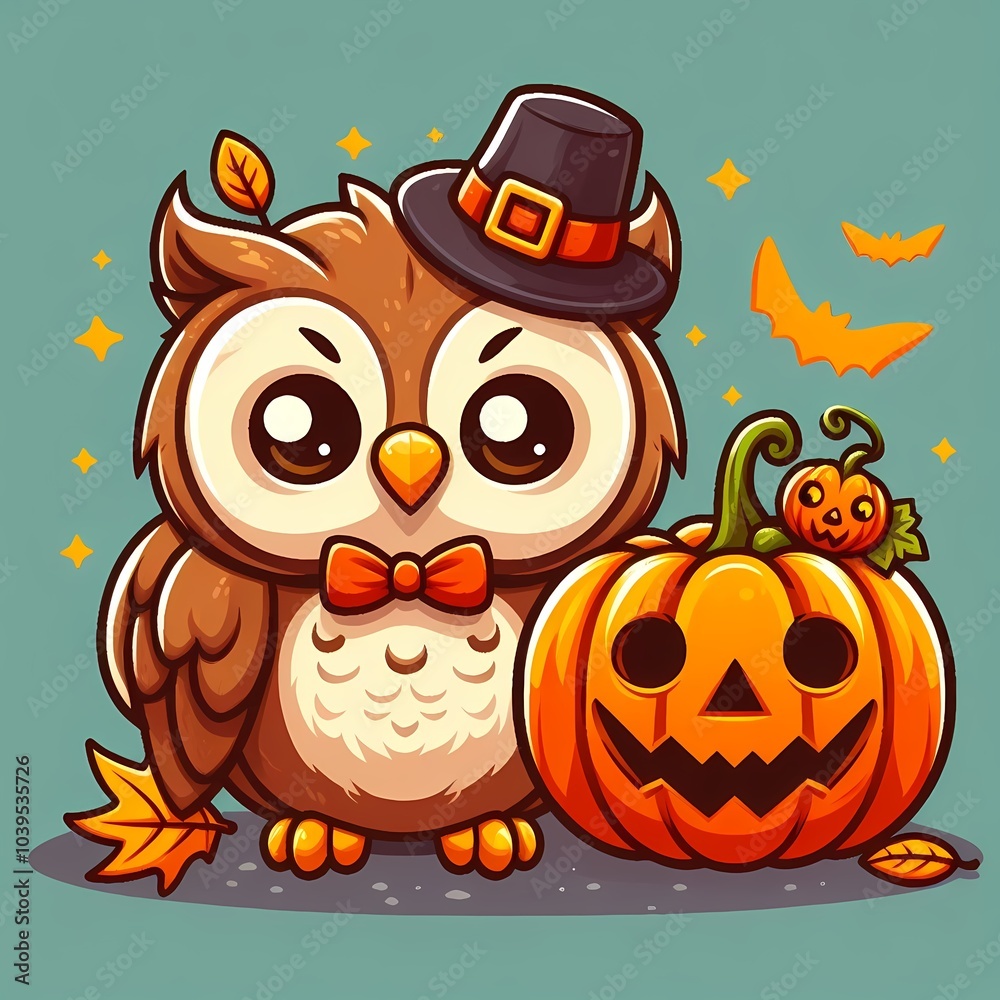 Cute Owl With Pumpkin Halloween Cartoon Vector Icon Illustration Cute Owl With Pumpkin Halloween Cartoon Vector Icon Illustration