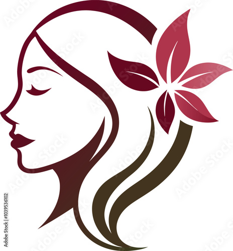 Woman with Flower Logo:  A stylized silhouette of a woman's face with a flower in her hair, symbolizing beauty, grace, and natural elegance.  This vector design is perfect for beauty salons, spas.