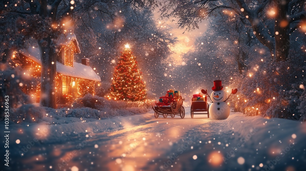 Christmas background of Cute Santa Claus and Snowman where snow is falling with snowflake. with copy space Christmas background of Cute Santa Claus and Snowman where snow is falling with snowflake. with copy space