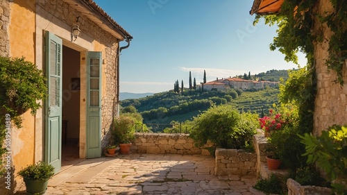 Cozy Croatian House: Moscenice Istria Open Door Greenery Photography photo