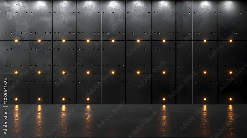 Fototapeta premium Black Metal Wall with Lights 3D Render
