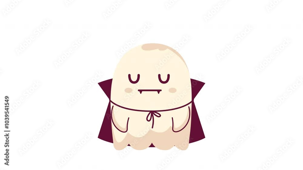 Cute Cartoon Ghost Vampire Character with Purple Cape and Fangs Cute Cartoon Ghost Vampire Character with Purple Cape and Fangs