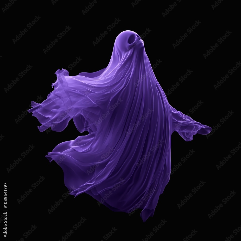 Creepy Neon ghost. Creepy neon ghost on dark background. Halloween mascot.  AI generated.