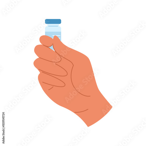 Flat hand with ampoule containing vaccine liquid for injection. Medical concept