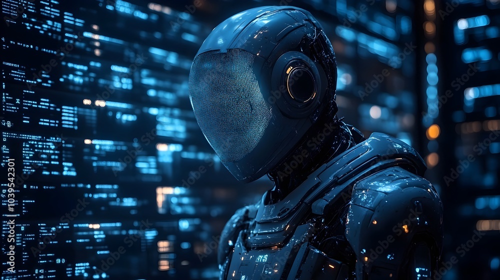 Fototapeta premium AI's Dominion:Controlling Humanity through Predictive Analytics and Automation - A surreal and futuristic digital exploring the concept of advanced systems manipulating and dominating human behavior