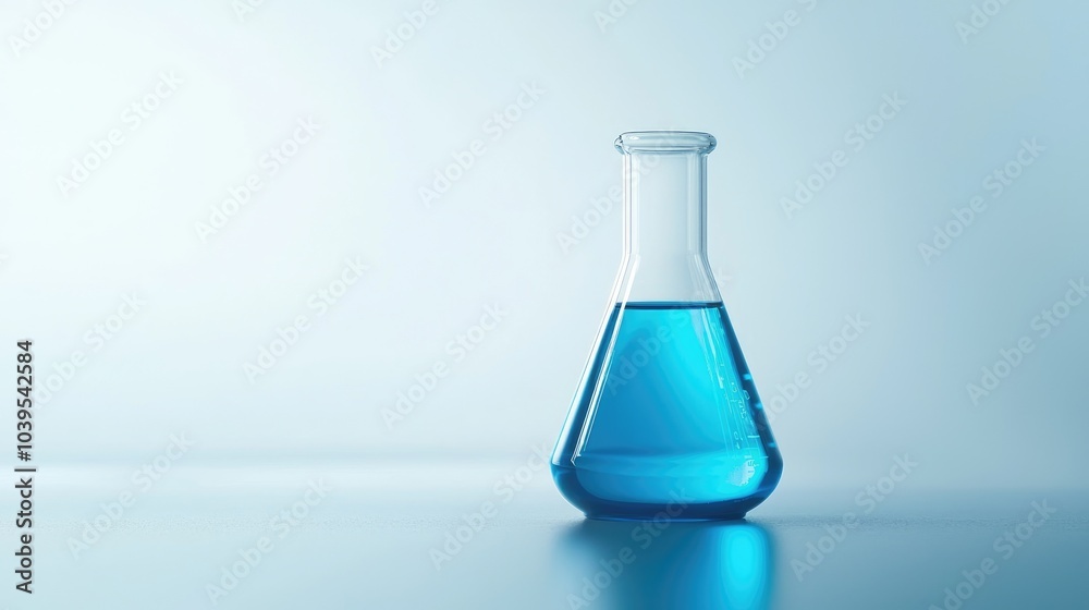 Blue Chemistry Flask with Liquid on Light Background Blue Chemistry Flask with Liquid on Light Background