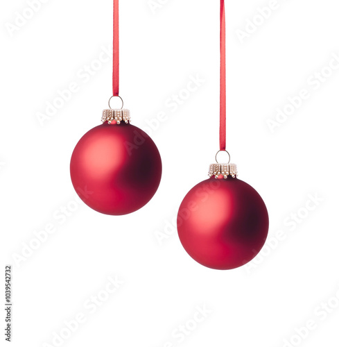 Weihnachtskugeln mit roter Schleife Freisteller
