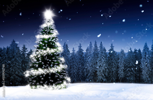 Weihnachtsbaum in einem verschneiten Winterwald