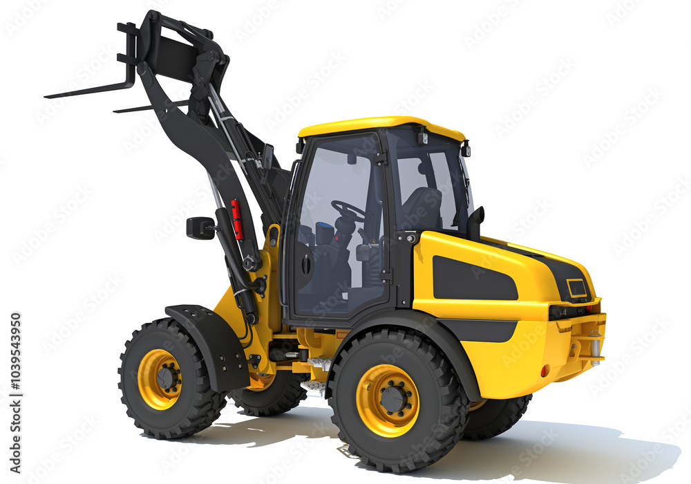 Wheel Loader heavy construction machinery 3D rendering on white background Wheel Loader heavy construction machinery 3D rendering on white background