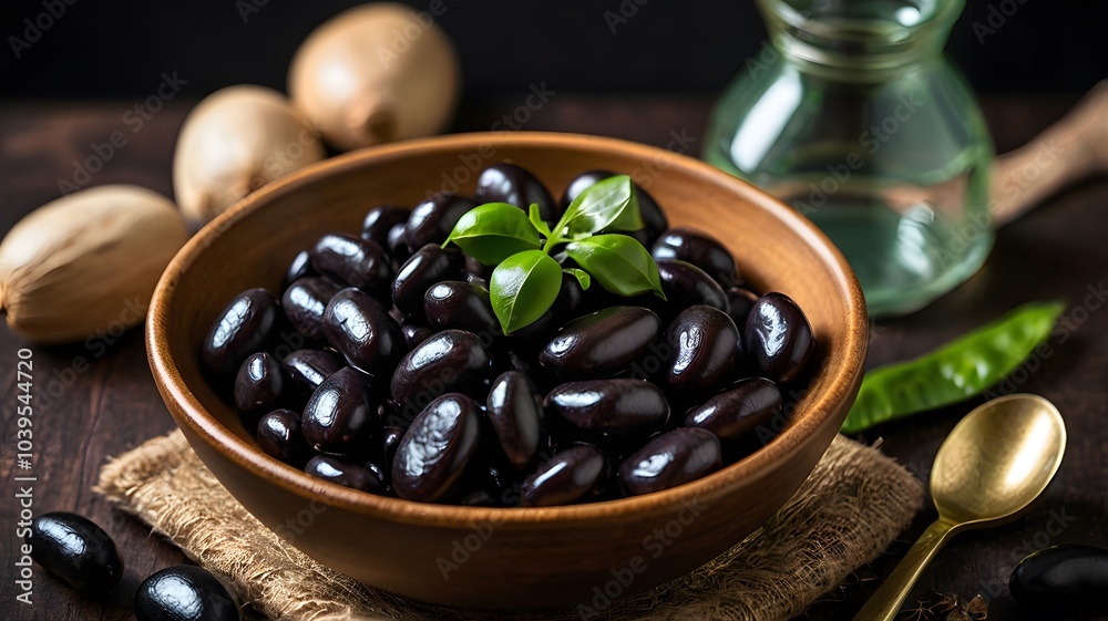 close-up of glossy organic raw black beans wooden bowl, vibrant texture legumes & natural light highlight freshness & richness of kidney beans close-up of glossy organic raw black beans wooden bowl, vibrant texture legumes & natural light highlight freshness & richness of kidney beans