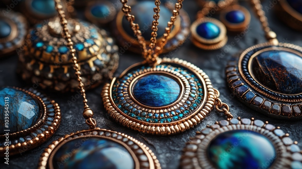 A stunning collection of intricately designed jewelry featuring vibrant blue stones and ornate metalwork, perfect for adornment. A stunning collection of intricately designed jewelry featuring vibrant blue stones and ornate metalwork, perfect for adornment.