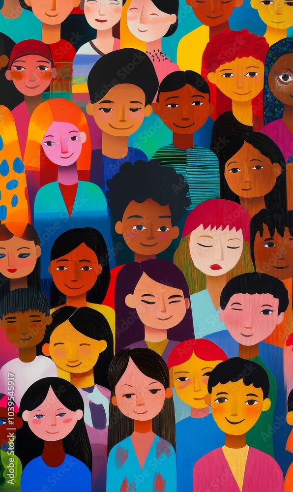 Diverse group of smiling faces in colorful illustration. Diverse group of smiling faces in colorful illustration.