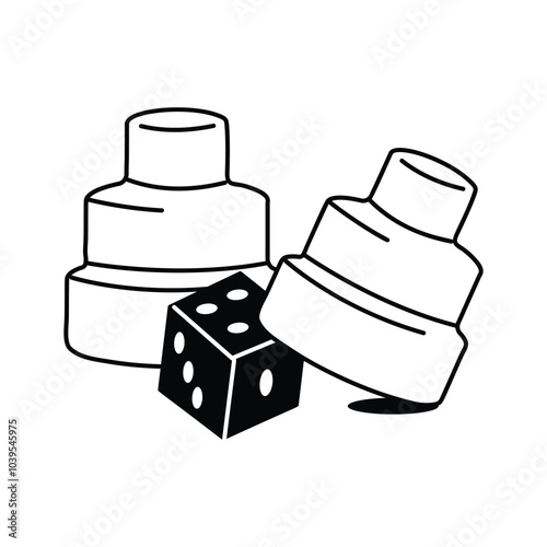 Ludo dice and pawns, ludo game accessory vector design