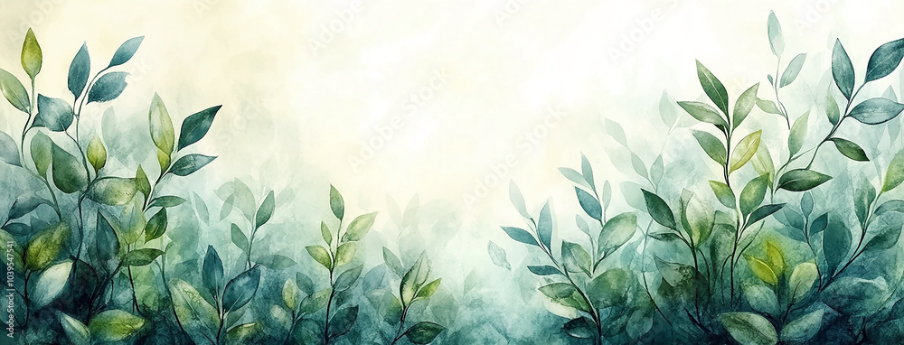 wide leaf design background illustration with watercolour effects and white background with blank copy space at the middle for text edits wide leaf design background illustration with watercolour effects and white background with blank copy space at the middle for text edits
