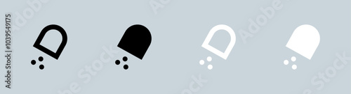 Powder icon set in black and white. Mineral signs vector illustration.