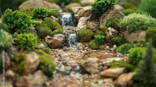 Flowing Stream Surrounded by Lush Greenery and Rocks