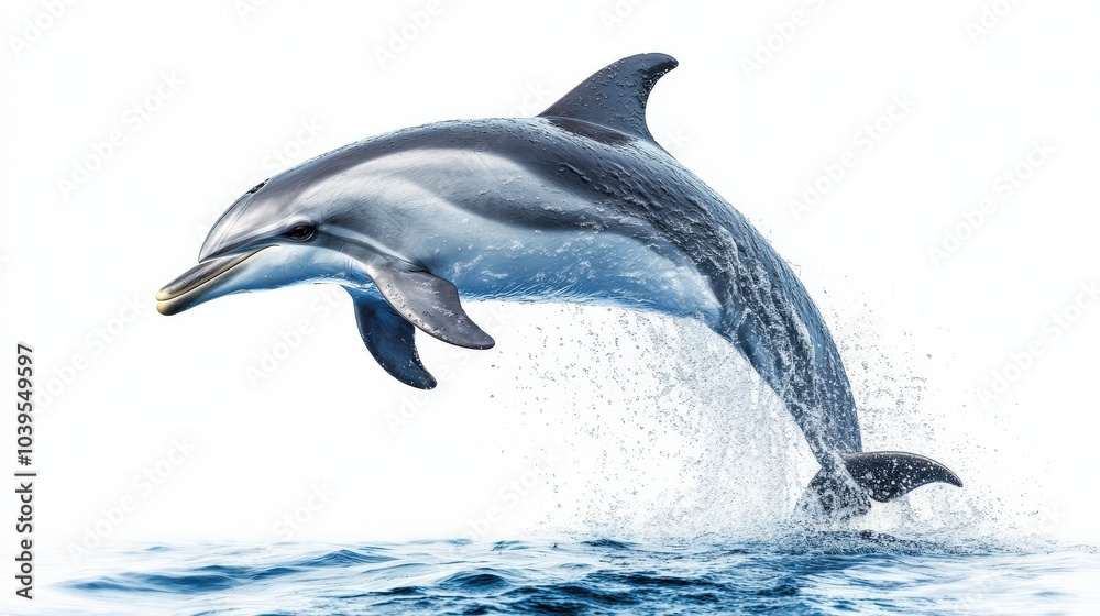 Obraz premium Dolphin Isolated. Grey Bottlenose Dolphin Jumping in White Background