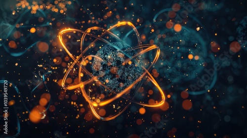 Abstract Atom Illustration with Orange and Blue Lights