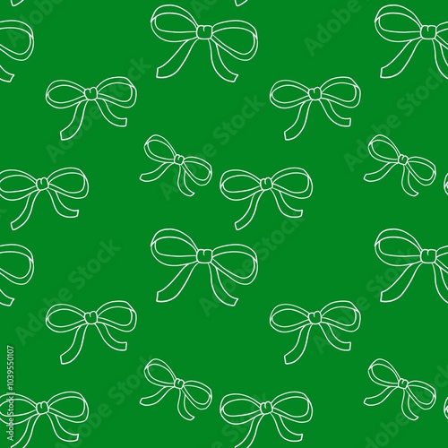 Christmas themed seamless pattern with green background.