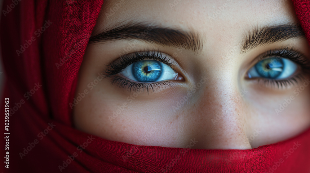 Captivating Muslim teenage girl in niqab gazes warmly. Traditional closed clothing for women of the East. Total unrecognisability of people. The rights of women of the East. Illustration for design Captivating Muslim teenage girl in niqab gazes warmly. Traditional closed clothing for women of the East. Total unrecognisability of people. The rights of women of the East. Illustration for design