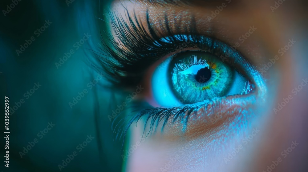 Fototapeta premium A tight shot of an eye, displaying intricate blue-green iris details