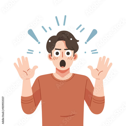 A young man shocked in flat illustration on white background
 photo