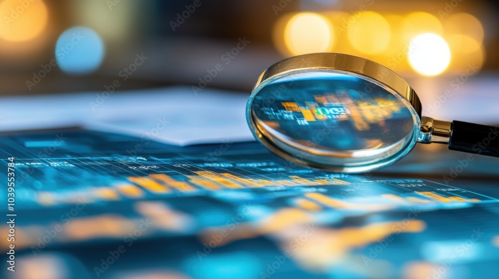 Magnifying Glass Over Financial Charts Magnifying Glass Over Financial Charts