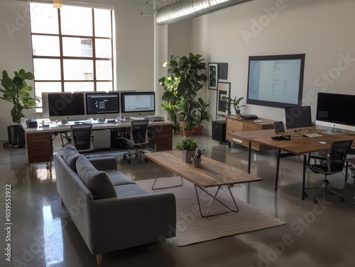 Dynamic startup workspace buzzing with young professionals  creativity  and collaborative energy.