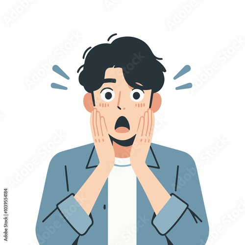 A young man shocked in flat illustration on white background 