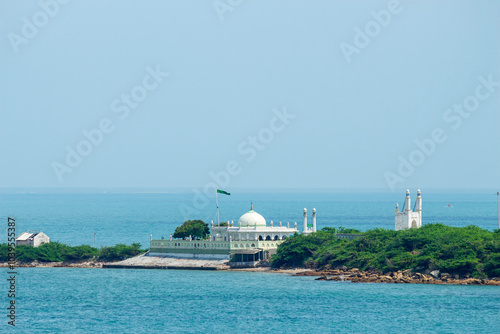 View of Haji Kirmani Dargah from Sudarshan Setu, Bet Dwarka, Devbhoomi Dwarka, Gujarat, India. photo