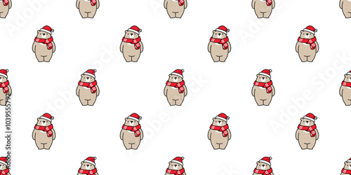 bear polar seamless pattern santa claus hat christmas scarf knitting teddy vector pet doodle cartoon scarf isolated tile background gift wrapping paper repeat wallpaper illustration design